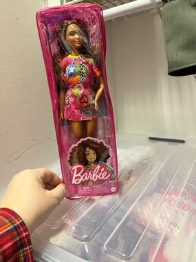 Barbie in Neon Pink Multicolor Graphic Dress